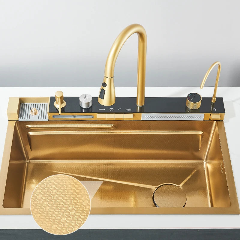 Évier de Cuisine Inox Cascade Multifonction avec Robinet Extractible, 60 à 75 cm