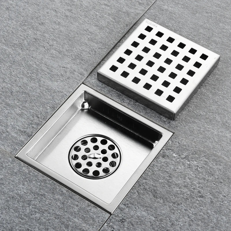 Caniveau de Douche Carré Anti-Odeur Inox 304, Grille 11 ou 15 cm