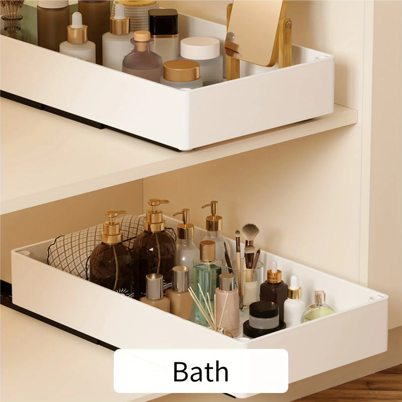 Rangement Coulissant de Placard Cuisine et Salle de Bain, Blanc ou Noir