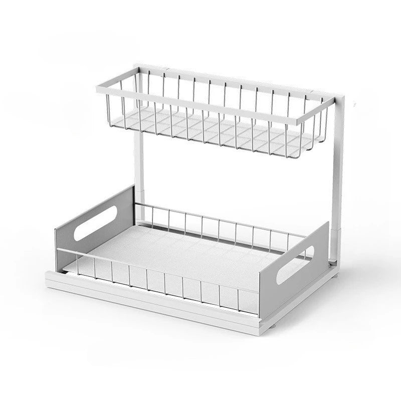 Rangement Sous Évier Coulissant 2 Niveaux Blanc ou Noir, Organisateur d'Armoire