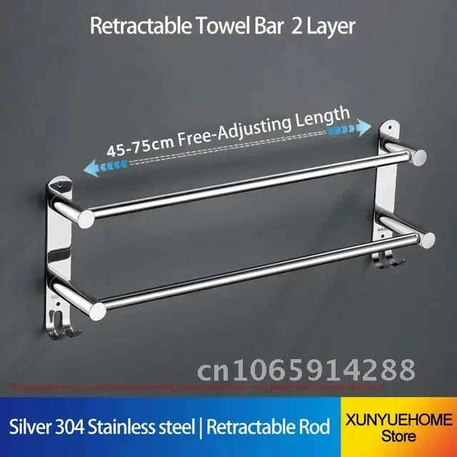 Porte-Serviette Télescopique Mural Inox Poli 45 à 75 cm