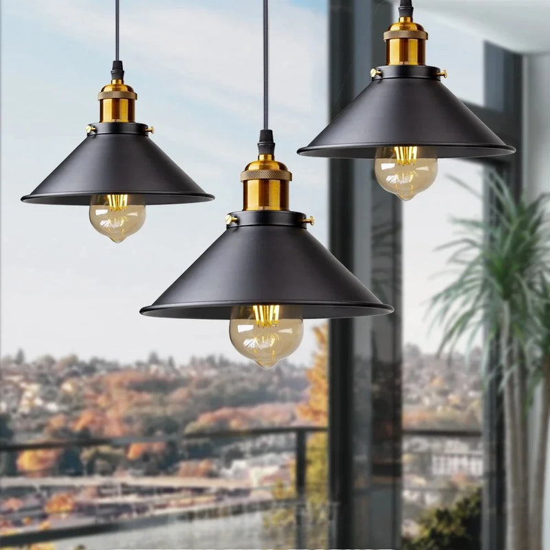 Suspension Cuisine Industrielle Noir et Doré, Plafonnier ou Applique, 22 cm
