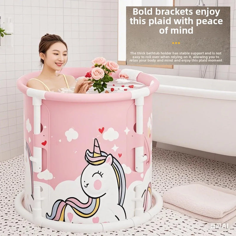 Baignoire Pliable Adulte Ronde 70 x 65 cm, Motif Cerf ou Licorne