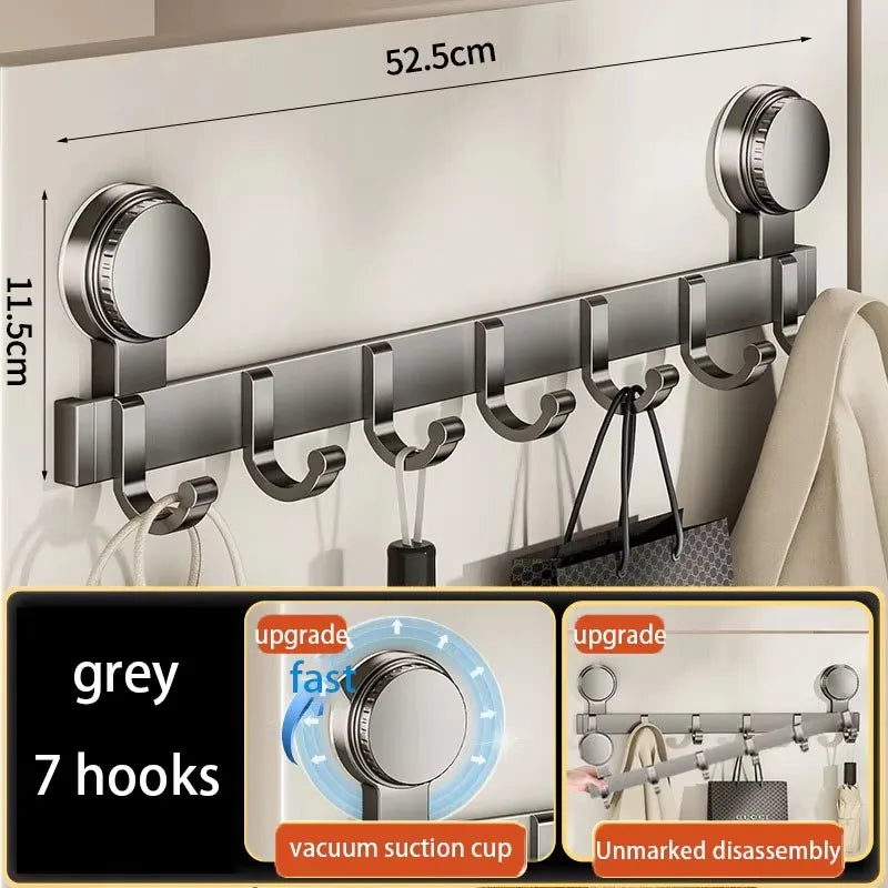 Patère Salle de Bain à Ventouse sans Perçage, Rail Aluminium Gris