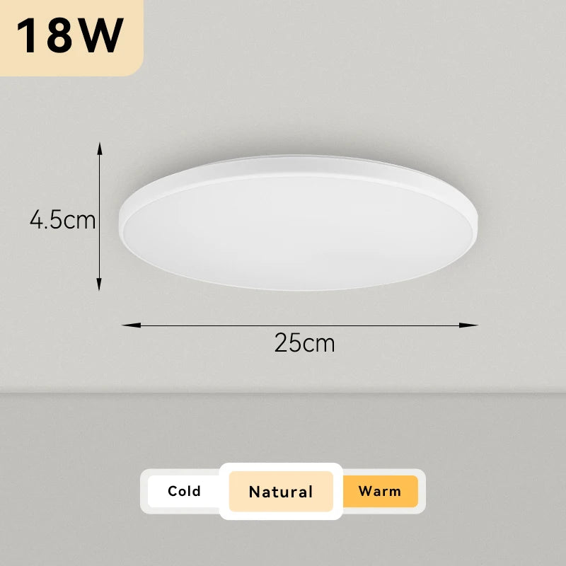Plafonnier Cuisine LED Rond Ultra Plat 4,5 cm, Blanc ou Noir, 15 à 50 W