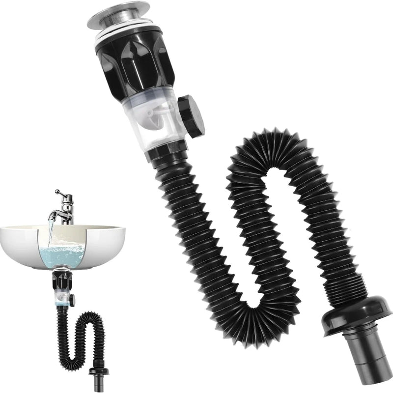 Siphon Lavabo Flexible 30-90 cm avec Bonde, Noir ou Gris