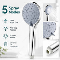 Pommeau de Douche Portable 5 Jets Haute Pression Gris Argent