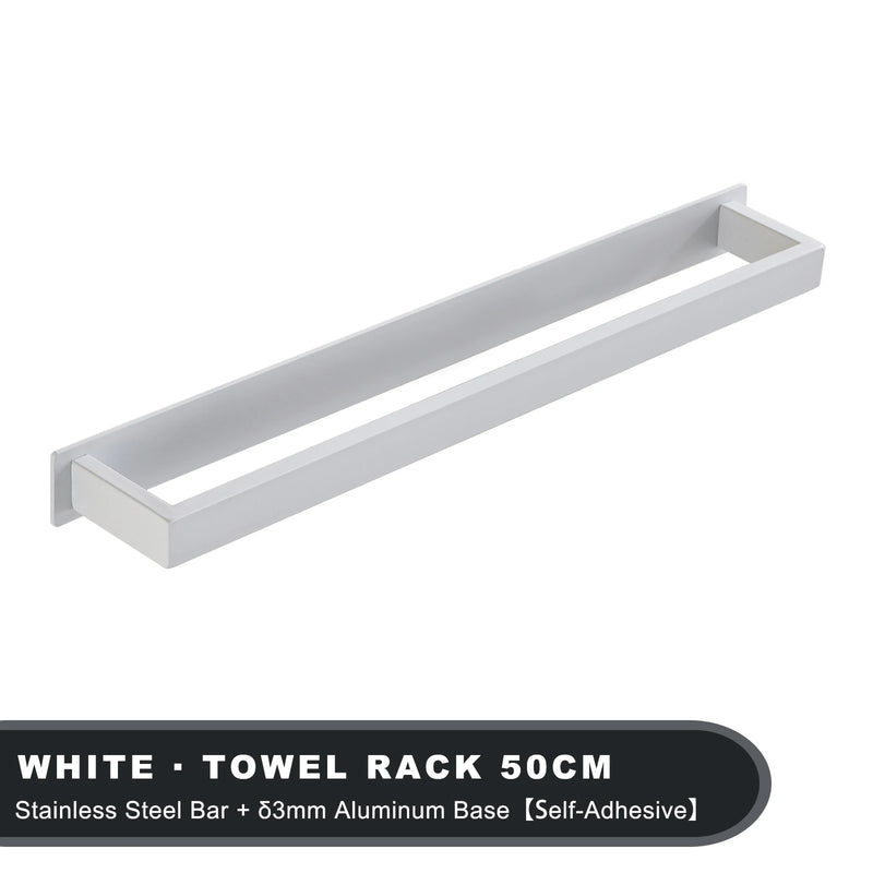 Porte-Serviette Adhésif sans Perçage Blanc ou Noir Mat en 3 Longueurs