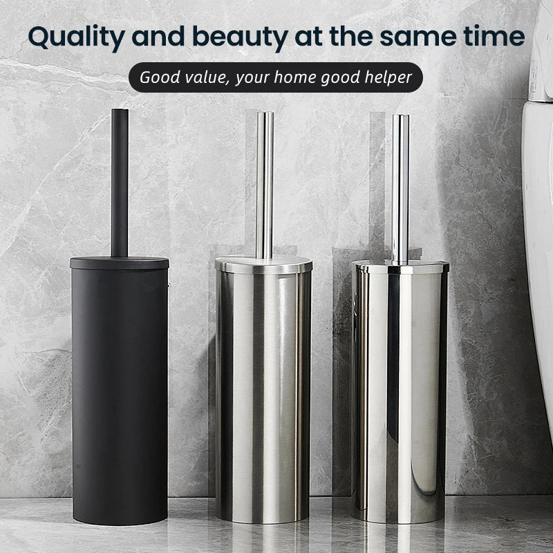 Brosse WC Inox avec Support Cylindrique, Murale ou à Poser, 7 Finitions