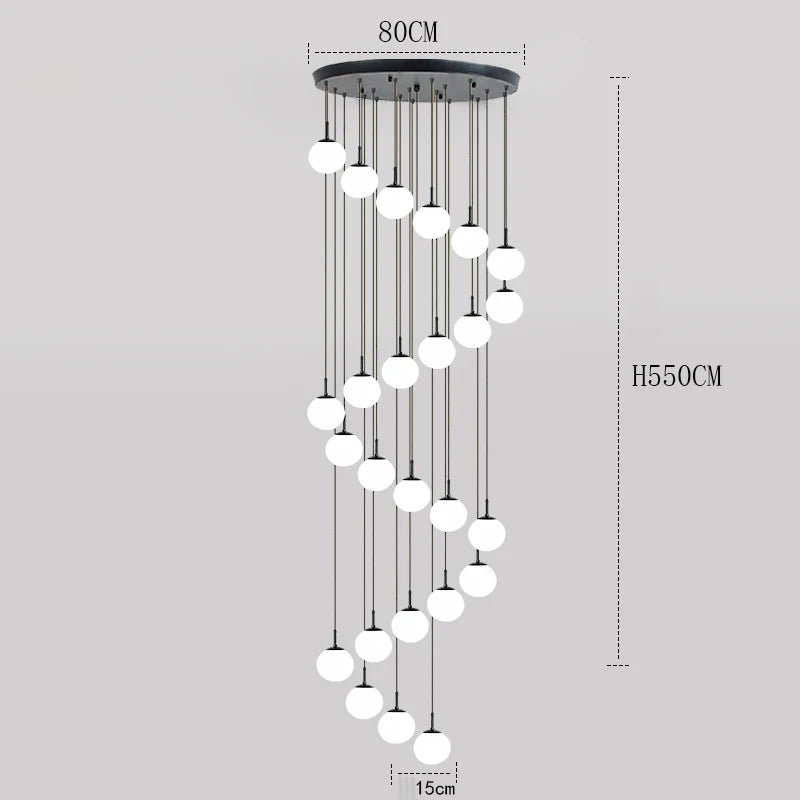 Suspension Cuisine Spirale Globes Blancs, Escalier ou Îlot, 3 à 25 Têtes