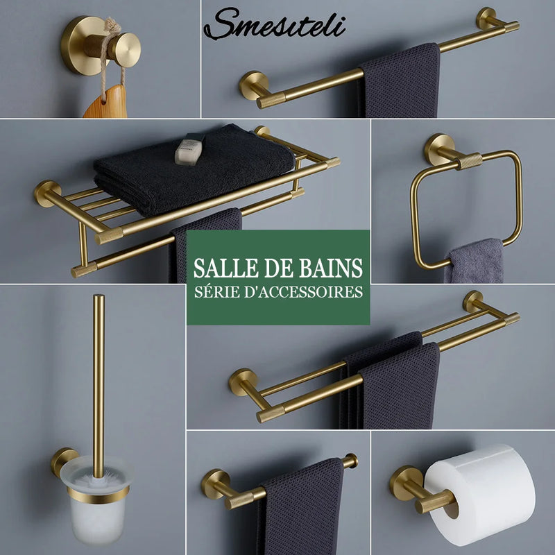 Accessoires Salle de Bain Laiton Doré Brossé Moleté à la Pièce, 20 Articles