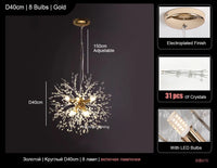 Suspension Cuisine Pissenlit Cristal Doré, Ronde ou Linéaire, 40 à 92 cm