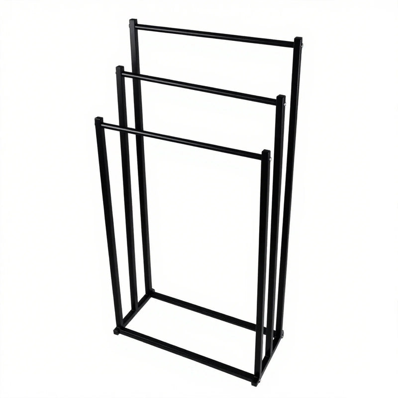 Porte-Serviette sur Pied Noir 3 Niveaux en Acier Autoportant