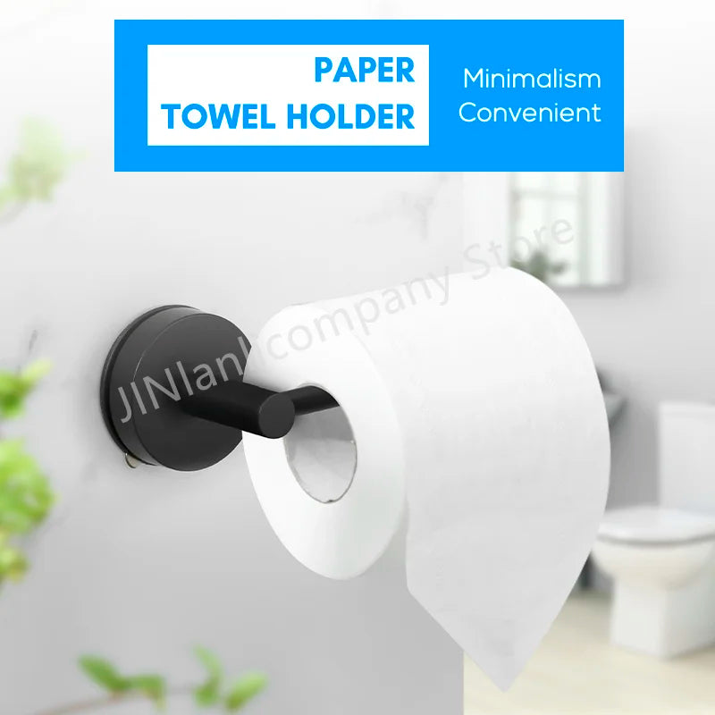 Porte-Papier Toilette à Ventouse Inox Noir Mat ou Nickel Brossé, Sans Perçage