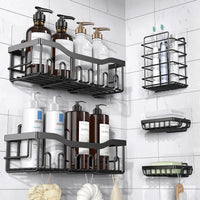 Étagère de Douche Sans Percer Inox Noir, Lot de 5 Pièces
