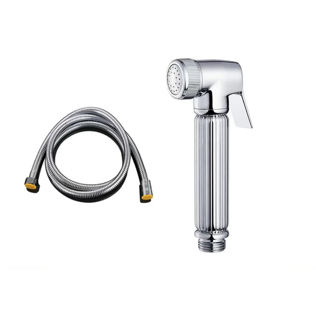 Douchette WC Cannelée Doré ou Chromé avec Robinet Double Sortie