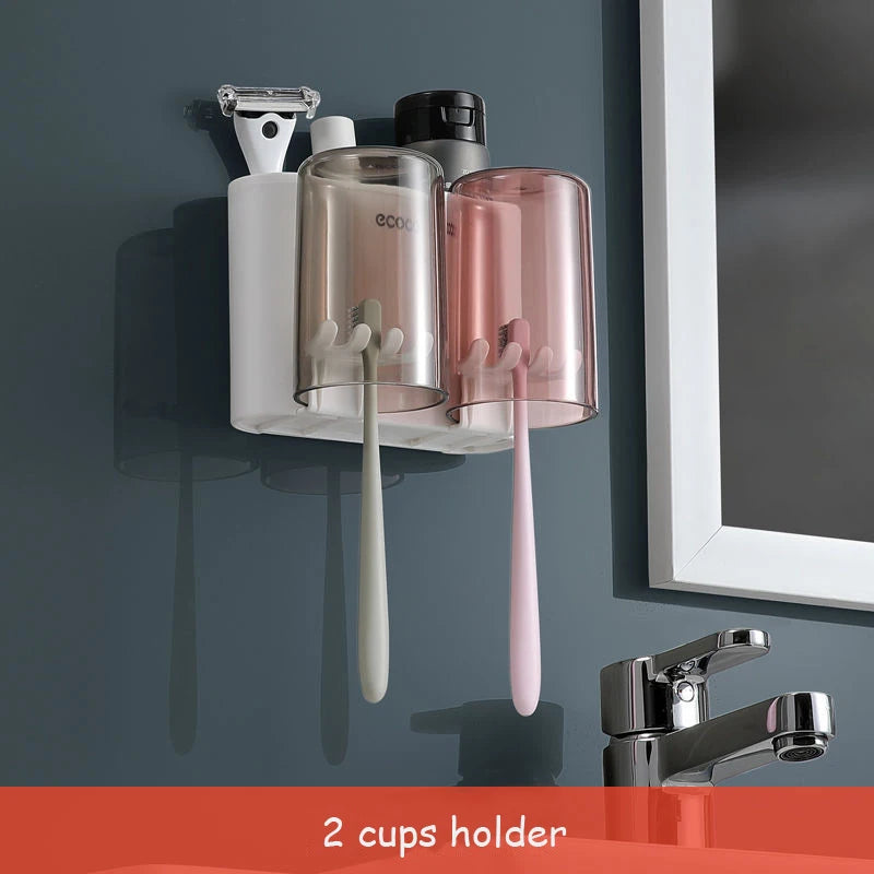 Porte-Brosse à Dents Mural Sans Perçage, 2 à 4 Gobelets, Distributeur Optionnel