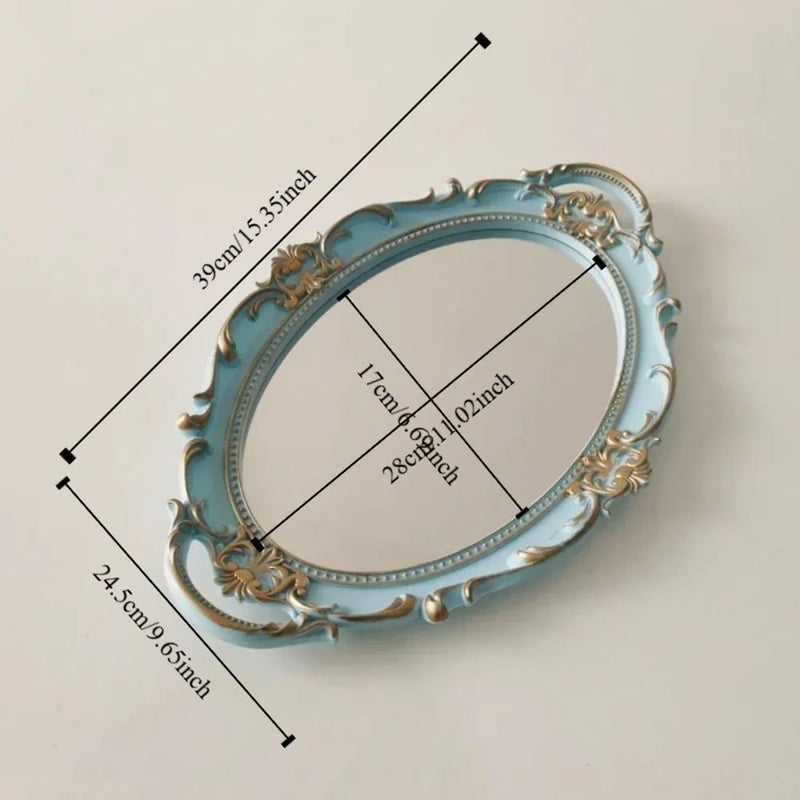 Plateau Miroir Ovale Rangement Bijoux Style Vintage