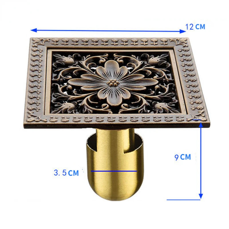 Bonde de Douche Carrée Laiton Vieilli Motifs Ciselés 12 cm