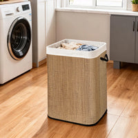 Grand Panier à Linge Bambou Tissé 72 L avec Couvercle