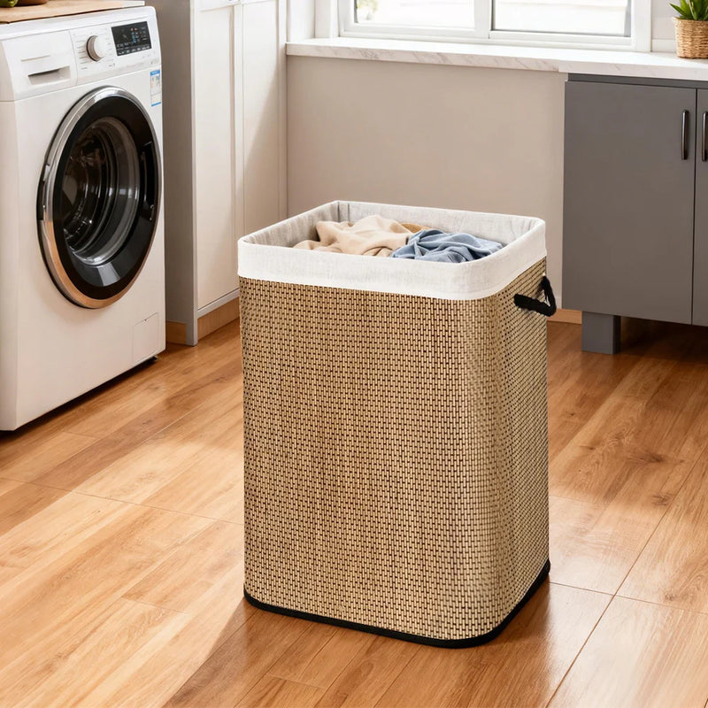 Grand Panier à Linge Bambou Tissé 72 L avec Couvercle
