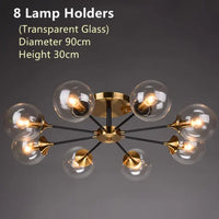 Plafonnier Cuisine Design à Globes en Verre 3 à 10 Lampes, Doré