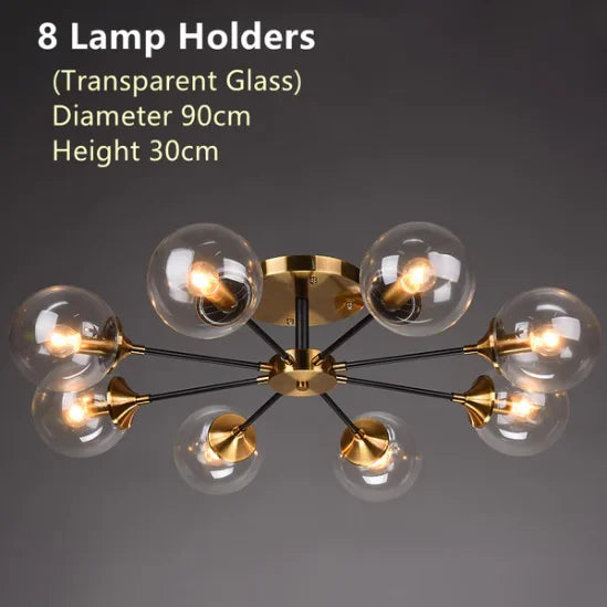 Plafonnier Cuisine Design à Globes en Verre 3 à 10 Lampes, Doré