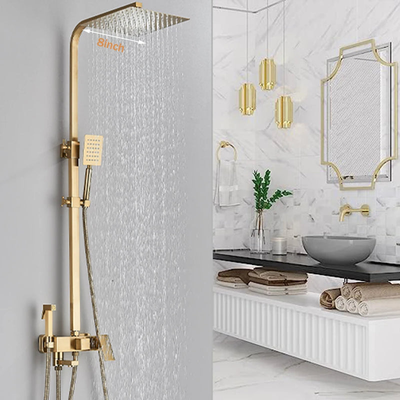 Colonne de Douche Dorée Brossée avec Mitigeur, Bec Baignoire et Douchette WC