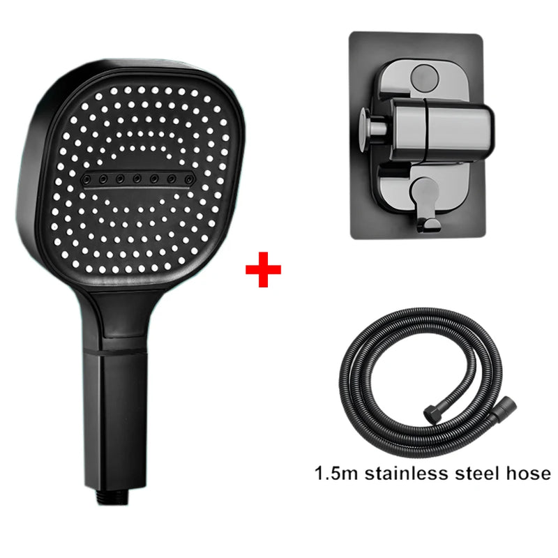 Pommeau de Douche Carré 13 cm, 3 Modes, Noir, Gris ou Argenté
