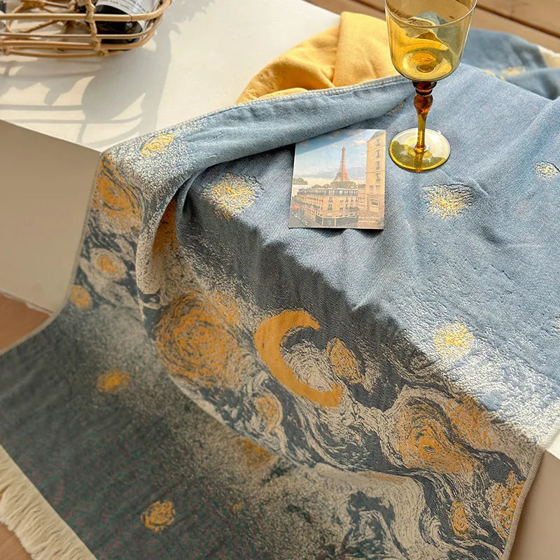Serviette de Bain Jacquard en Gaze de Coton à Franges, 7 Motifs