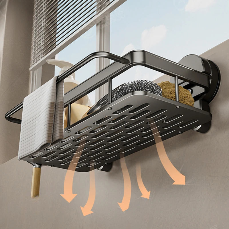 Étagère d'Évier Murale à Ventouse Sans Perçage, Aluminium Gris ou Blanc