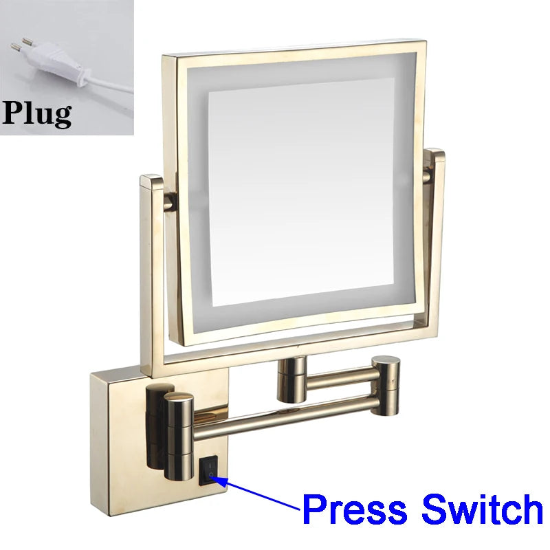 Miroir Grossissant LED Mural Bras Extensible Carré 3X
