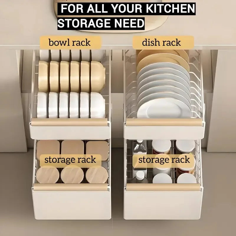 Rangement Coulissant Cuisine Blanc, Étagère à Assiettes, Bols ou Condiments