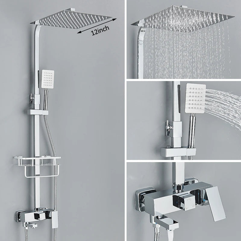 Colonne de Douche Carrée 3 ou 4 Voies avec Bec de Bain