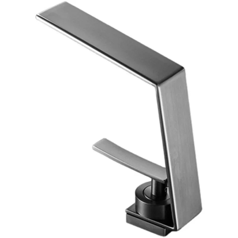 Mitigeur Lavabo Cascade Doré Brossé en Laiton, Design Angulaire Monotrou