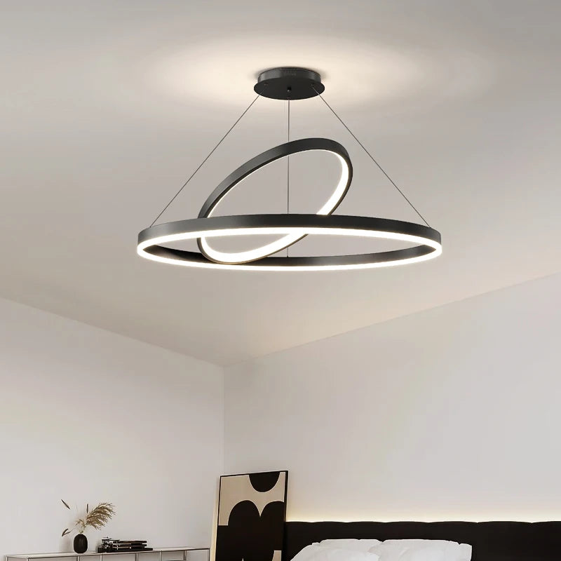 Suspension Cuisine Anneaux LED Noir ou Blanc, Ø 50 à 100 cm