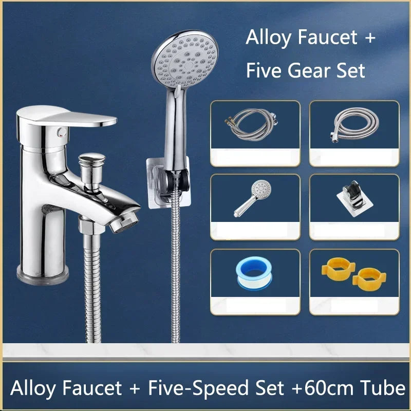 Mitigeur Lavabo Chromé avec Douchette à Main, Inverseur et Flexible