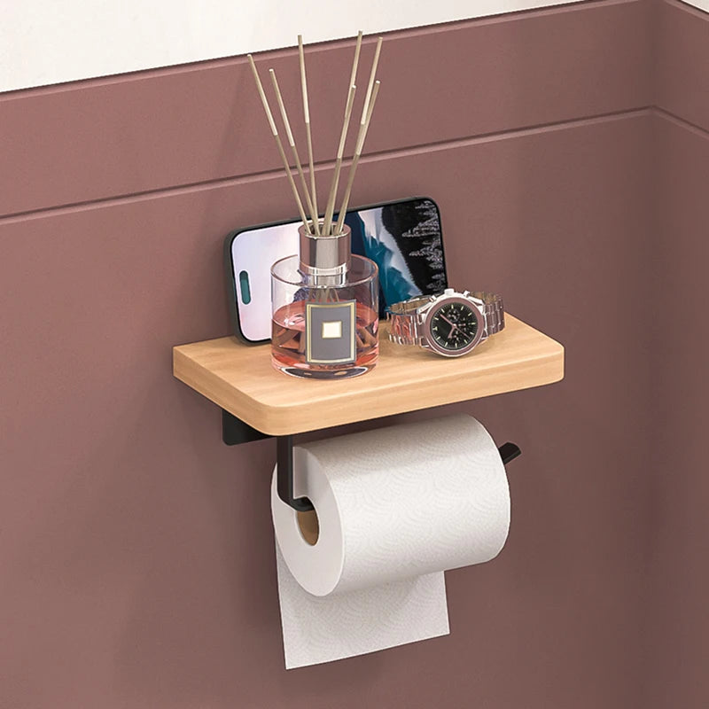 Porte-Papier Toilette Mural en Bois Sans Perçage