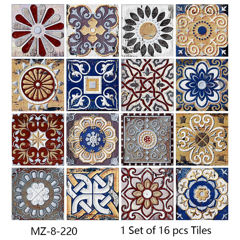 Lot de 16 Stickers Carrelage Adhésifs Motif Aquarelle