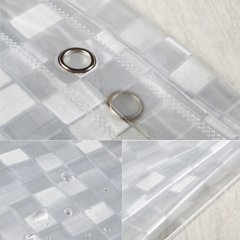 Rideau de Douche Transparent 3D PVC Mosaïque ou Galets, 8 Dimensions