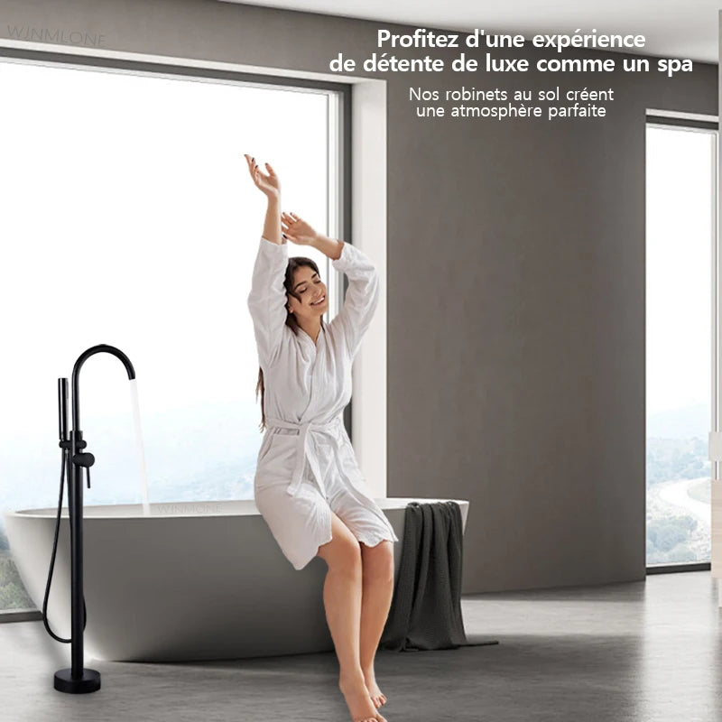 Robinet Baignoire sur Pied Autoportant avec Douchette, Hauteur 130 cm, 5 Finitions
