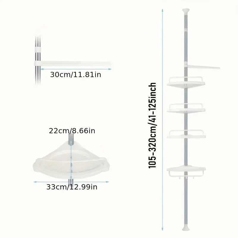 Serviteur de Douche d'Angle Télescopique Blanc 4 Plateaux, 105 à 320 cm