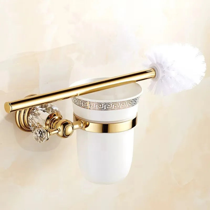 Accessoires Salle de Bain Doré Cristal Frise Grecque à la Pièce, 14 Articles