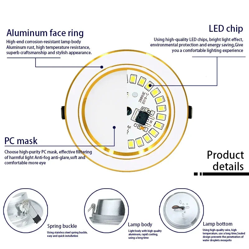 Downlight LED Encastrable Cuisine Ultra Plat, Blanc, Argent ou Doré, 5 à 18 W