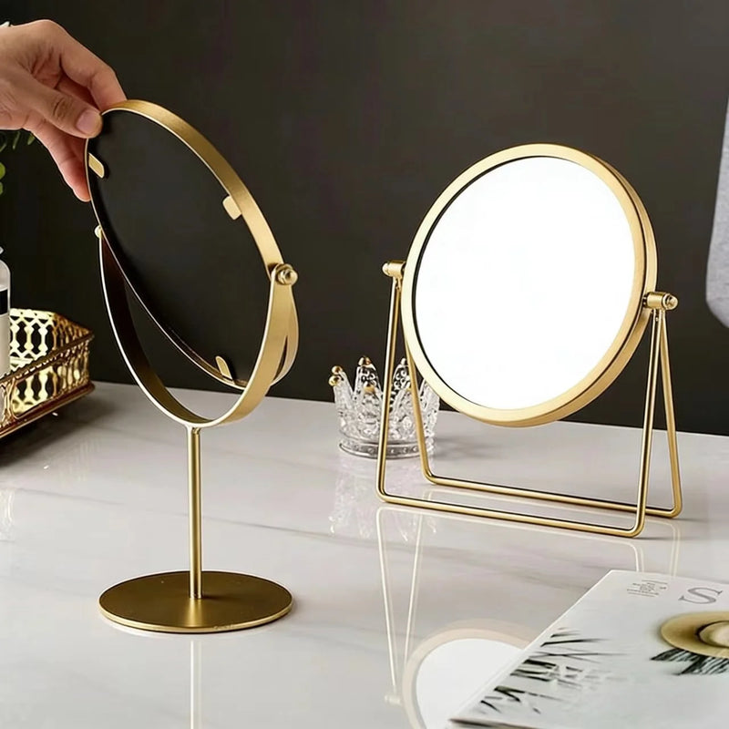 Miroir de Table Rond Rotatif en Métal Doré ou Noir, 17 cm