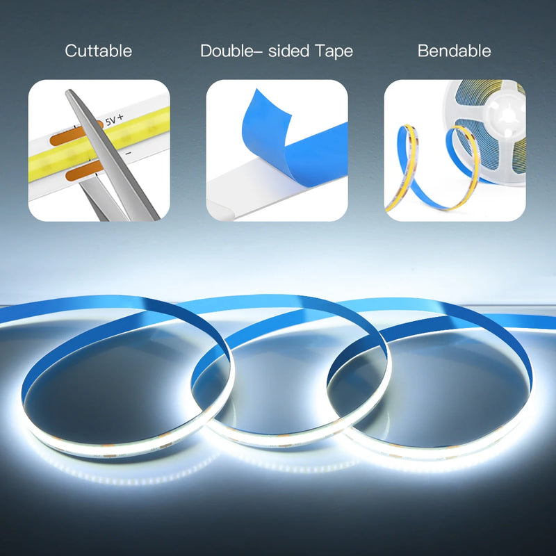 Ruban LED COB USB Tactile pour Miroir et Sous Meuble, 1-5 m