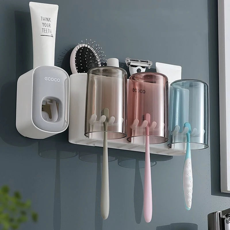 Porte-Brosse à Dents Mural Sans Perçage, 2 à 4 Gobelets, Distributeur Optionnel