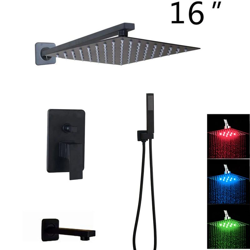 Douche Encastrable Noir Mat Pluie Carrée 20 à 40 cm avec Douchette