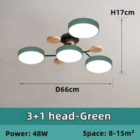 Plafonnier LED Nordique Bois, 1 à 7 Têtes, 4 Coloris