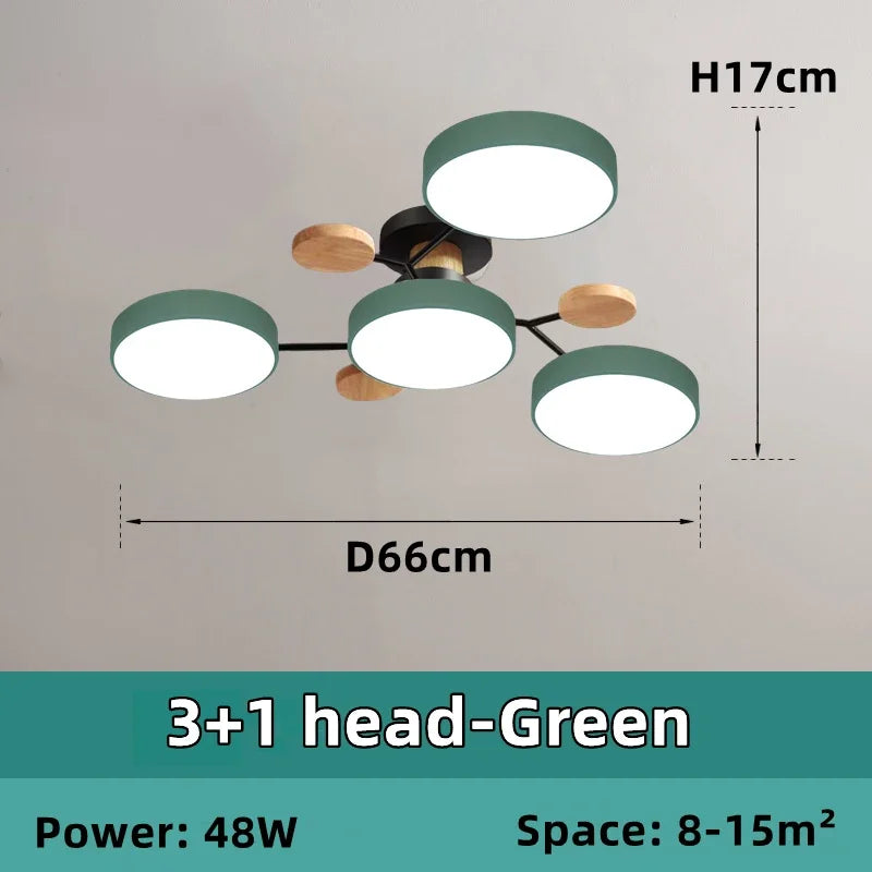 Plafonnier LED Nordique Bois, 1 à 7 Têtes, 4 Coloris